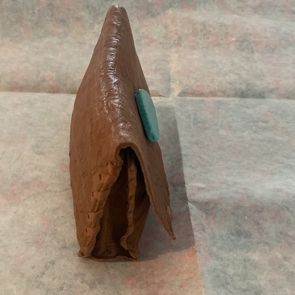 Anat Marin Soft Leather Wallet/Clutch in color Cognac with Turquoise Stone. - Picture 7 of 10